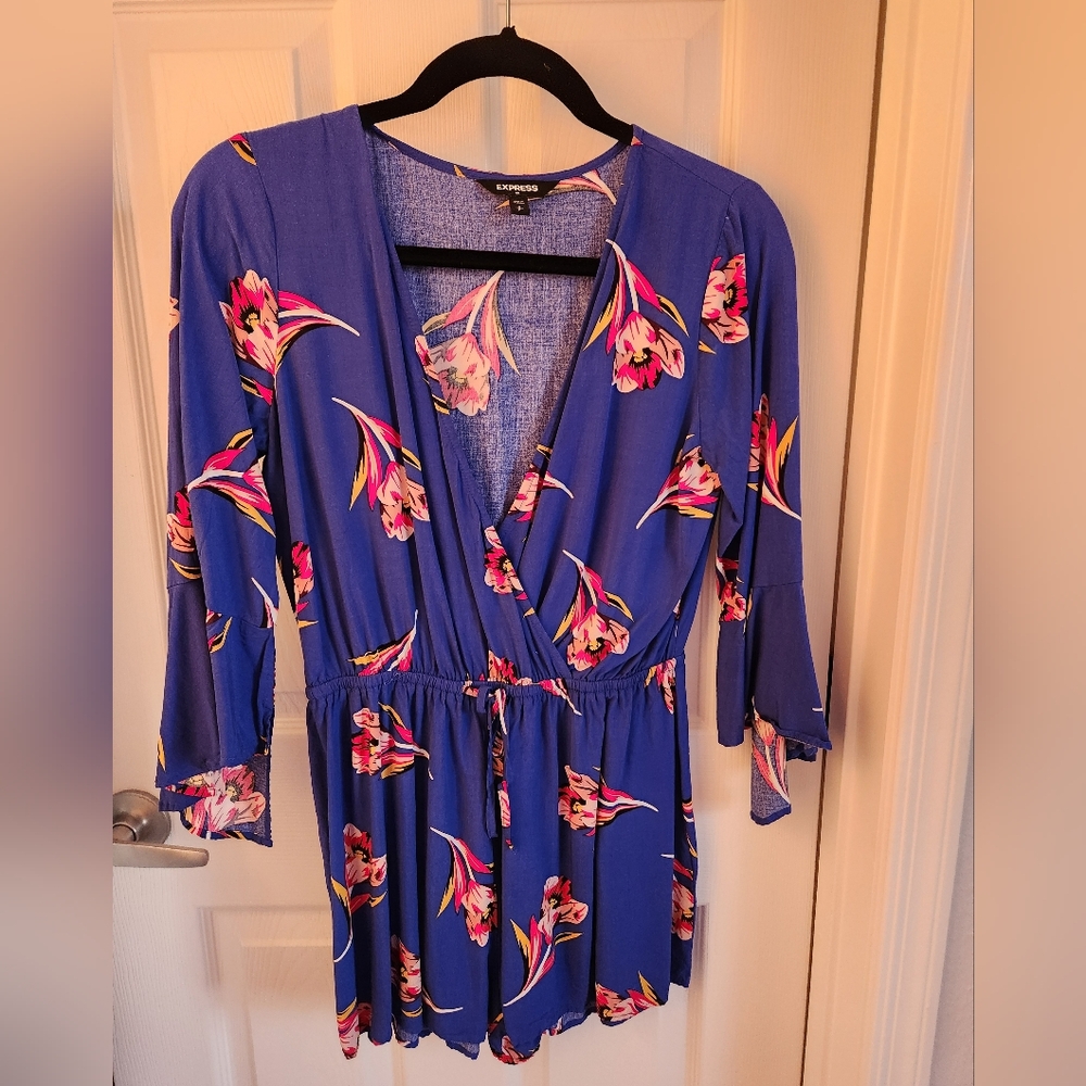 Blue Flower Print Romper